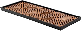 Anji Mountain Rubber Boot/Shoe Tray with Coir, Fits 3 Pair (34.5"" Wide), Tan and Black Tribal Insert (AMB0BT3F-013)