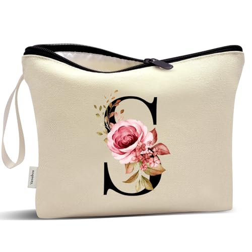 Image of Vavabox A-Z Personalized Makeup Bag, Birthday Gifts for Women Mom, Gifts for Best Friend, Bride Bridesmaid Cosmetic bag (S, Cream Yellow)