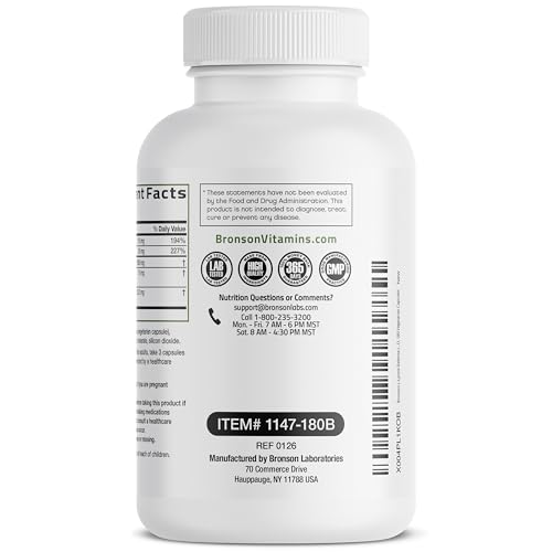 Image of Bronson L-Lysine Defense Immune Support Complex 1500 MG L-Lysine Plus Olive Leaf, Garlic, Vitamin C and Zinc - Non-GMO, 180 Vegetarian Capsules