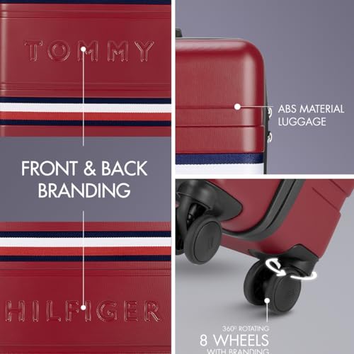 Image of Tommy Hilfiger Plastic Berlin Unisex Hard Luggage - Wine, 67Cm Mid Bag with 4 Spinner Wheels Trolley, Medium