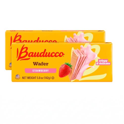 Bauducco Strawberry Wafers - Crispy Wafer Cookies With 3 Delicious, Indulgent, Decadent Layers of Strawberry Flavored Cream - Delicious Sweet Snack or Desert - 5.0 oz (Pack of 2)