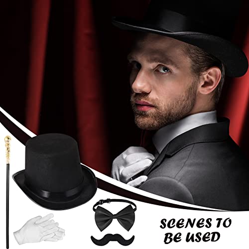 Jadive 6 Pcs 1920s Mens Accessories Gentleman Costume for Men Gentlemen Costume Hat Round Head Scepter Magnifying Glass Necklace Bow Tie Gloves Beard for Wedding Cosplay Party by Jadive - Image 4