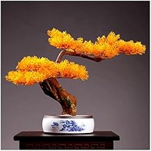 Artificial Trees Artificial Bonsai Juniper Tree Potted Faux Japanese Pine Bonsai Yellow Leaves Simulation Zen Garden Fake Plant Artificial Bonsai Tree for Home Office Showcase Indoor Decor Desktop Dis
