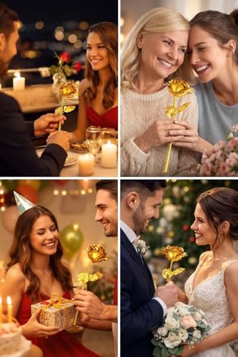 Image of Yadava Artificial Red Rose Flower for Valentine Day Gift Romantic Gift for Girlfriend Boyfriend Husband Wife | Cute Star Keychain, Message Bottle & Love Cards in Premium Gift Box (Golden Bouquet)