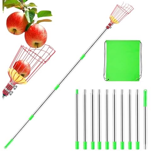 BEoffer Fruit Picker Pole with Basket + Storage Bag, 13FT Apple Pear Picker with Adjustable Stainless Steel Handles, Fruit Picking Basket for Getting Lemons Apples Avocados Pears Mangoes Oranges Cover