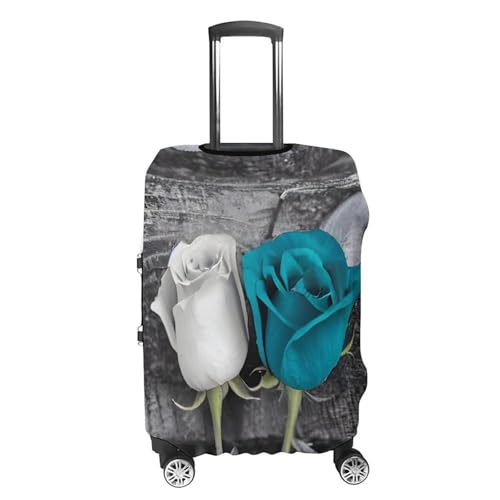 Teal Gray Rose Luggage Cover, Elastic Luggage Protector Fits 19-32in Suitcases, Washable & Anti-Scratch Suitcase Cover for Men Women M4