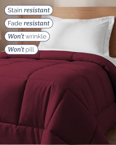 Image of Twin Size, Burgundy Alternative Down Comforter - Warm, Lightweight & Breathable Hotel Quality Bedding Set for Men, Women, Kids & Teens - All Season Oversized Cooling Microfiber Duvet Insert Comforter