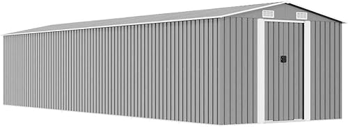 vidaXL Modern Garden Storage Shed Grey 101.2X101.2X71.3 in Galvanized Steel Ideal for Tools and Furniture in Outdoor Spaces Garage Tool Metal