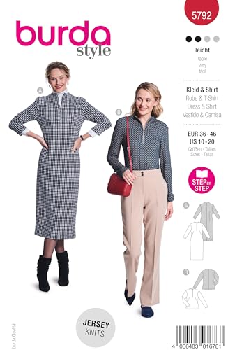 burda style Schnittmuster #5792 Damen Kleid & Shirt mit Reißverschluss Gr. 36-46 Nählevel 2 (leicht) mit Nähanleitung