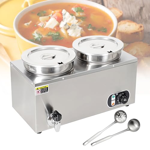 Scalda-zuppe Elettrico Commerciale, bagnomaria in Acciaio Inox, Strumento per Riscaldare Alimenti, con Temperatura Regolabile, per zuppe, Cioccolato, Formaggio (7l X 2)