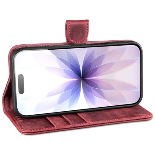 Coque iPhone 17 Cuir Véritable LENSUN étui de protection de luxe rouge - 6