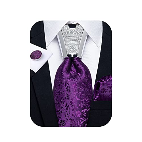 DiBanGu Purple Tie Floral Mens and Pocket Square Set Jacquard Woven Silk Necktie Accessories for Men Plum Purple One Size