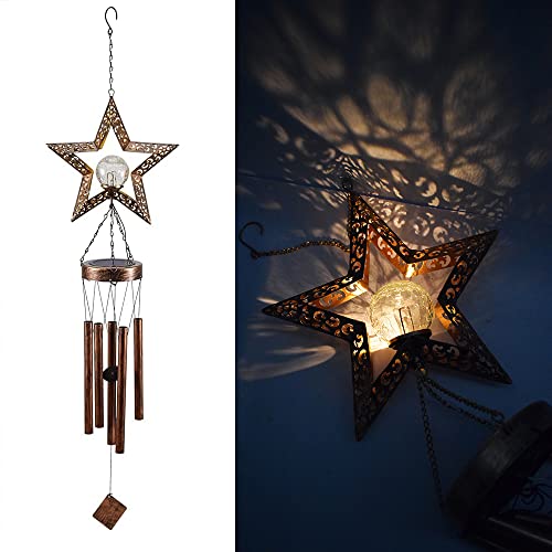 lifemet Wind Chimes Solar Lights - Powered LED Star Night lights outdoor Garden Waterproof Metal Windbell Chime Light Lamp for Patio Deck Lawns Yard Patio
