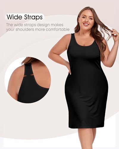 Image of MANCYFIT Plus Size Slip for Women Under Dress Full Slip Tank Top Dress Wide Straps Nightgown
