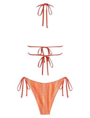 Image of ZAFUL Halter Swimsuits for Women Textured Backless 2 Piece Bathing Suits Cheeky High Cut String Tie Side Bikini Sets