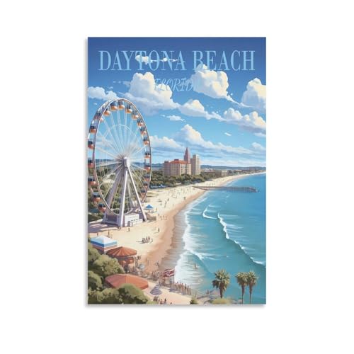 XWYMXZ Daytona Beach Florida Vintage Travel Posters Lake 16x24inch(40x60cm) Wall Art Picture Print Canvas Art Poster