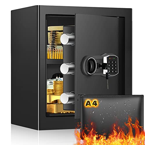 1.8 Cub Home Safe Fireproof Waterproof, Fireproof Safe Box with Fireproof Bag, Digital Keypad Key and Removable Shelf, Personal Security Safe Box for Home Firearm Money Medicines Valuables