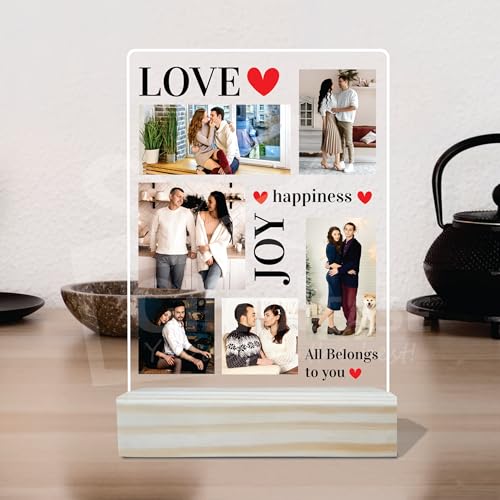 Image of Giftplease Customized Photo And Text Frame With Wooden Stand | Personalised Printed Photo Frame | Gift | Birthday | Anniversary (Transparent, 5MM, 6 * 8 Inches), Tabletop