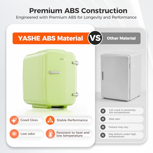 Image of YASHE Mini Fridge, 4 Liter /6 Can Mini Makeup Fridge, 110V AC / 12V DC Portable Thermoelectric Cooler&Warmer for Skincare, Drink, Cosmetic, Medicine, Small fridge for Bedroom, Office, Dorm, Car, Green