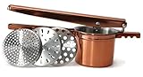 COPPER POTATO MASHER, RICER With Stainless Steel Core ● Commercial Grade Food Purée & Strainer ● BONUS 3 Large Interchangeable Discs ● Great Addition For Your Kitchen
