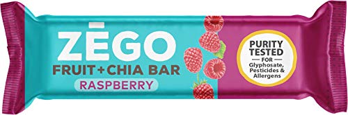 ZEGO Fruit + Chia Bars, Raspberry, Non GMO, Vegan, Gluten Free, Low Glycemic, 25g (Pack of 12)