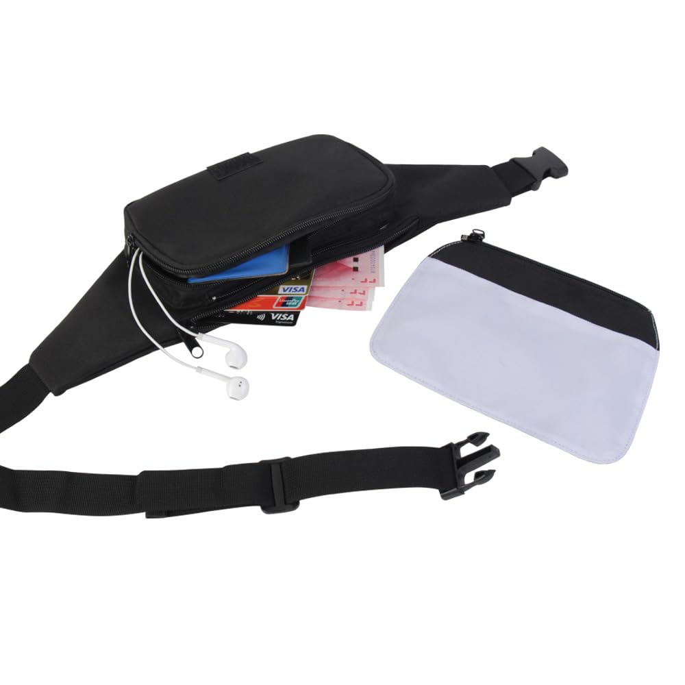 6 pz sublimazione vuoto donne uomini bianco corsa marsupio marsupio marsupio con cinghia regolabile zip stampa trasferimento di calore fai da te per escursionismo, viaggi, ciclismo, festival, sport