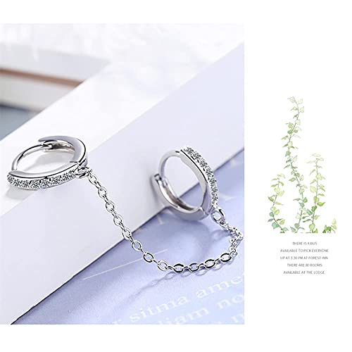 Two Holes Cubic Zirconia Small Hoop Earrings For Women Dainty Cartilage Huggie Cuff Hoops Threader Tassel Chain Crawler Climbers Wrap Drop Dangle Double Piercing Earrings Wife Girlfriend Birthday (Cz Silver) #TOP5