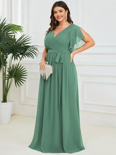 Image of Ever-Pretty Plus Women's Chiffon Bridesmaid Dress A-Line Empire Waist Floor Length Plus Size Formal Wedding Guest Dresses