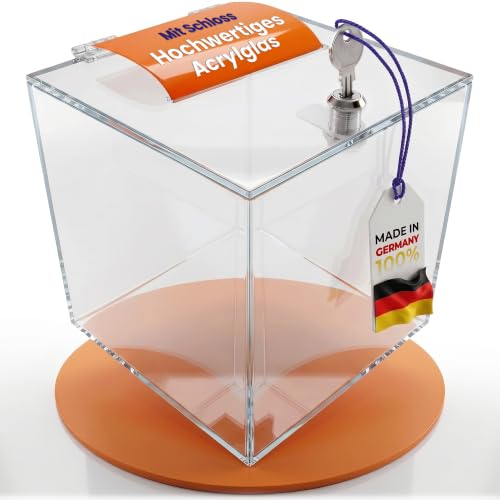 EH Design Spendenbox abschließbar mit Schloss 15 x 15 x 15 cm Transparente Acrylglas Losbox 7x bruchfester als Glas Made in Germany Spendendose für Verein Hochzeitspostbox Tombola & Wahlurne
