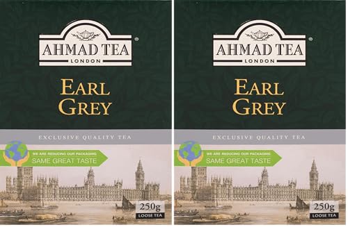 Ahmad Tea Earl Grey - Té negro de Assam y Ceilán con bergamota - Hojas de té más grandes, sueltas - 250g (Paquete de 2) Ahmad Tea Earl Grey - Té negro de Assam y Ceilán con bergamota - Hojas de té más grandes, sueltas - 250g (Paquete de 2)