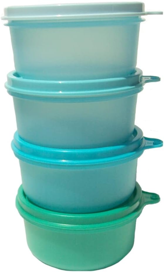 Tupperware 7 Ounce Snack Serving Bowls Set of 4 Shades of Blue and Teal