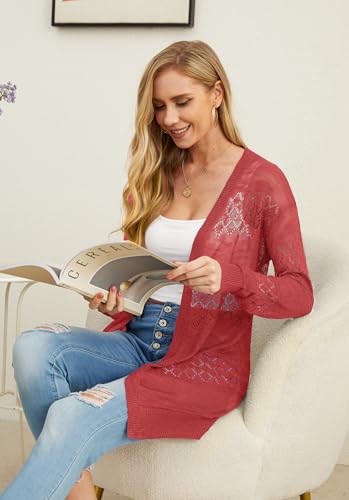 Image of GRECERELLE Lightweight Cardigan Sweaters for Women Crochet Knit Open Front Long Sleeve Loose Casual Boho Summer Beach Coverup