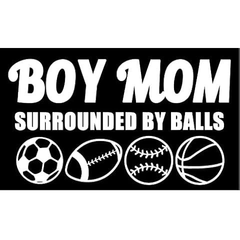 Boy mom surrounded by balls vinyl decal die cut Car window bumper | White | 6.5" x 4"| AG-611 Cover