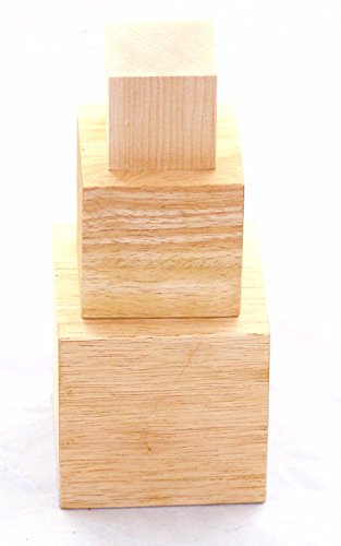 Nesting Blocks - 3 Solid Natural Unfinished Hard Wood Cubes 4 Inches, 3 Inches, and 2 Inches