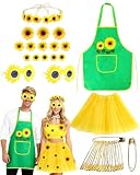 DAFNE Disfraz de girasol para carnaval, disfraz de jardinero, para mujer, hombre, adulto, carnaval con tutú amarillo, delantal de jardinero, accesorio de girasol, diadema, gafas de sol para fiesta
