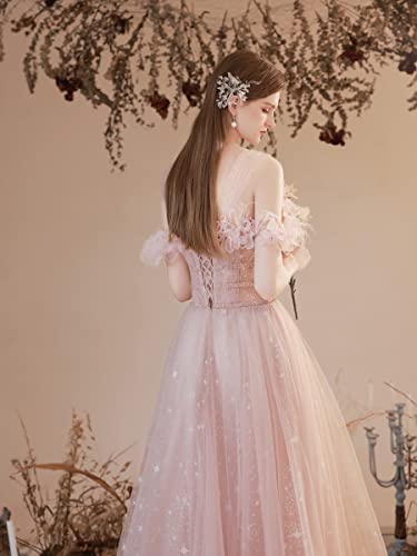 Sz1024 New Sparkling Lace Mesh Flower Decoration Prom Long Dresses Women Evening Dress Lace-Up Back Birthday Women Prom Dress Party Gowns Sweet Elegant Formal Evening Dress Party Wedding Dresses (2) #TOP2
