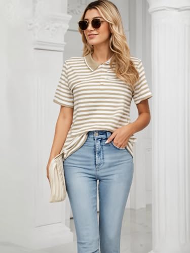 Image of Mack Jonney Women's Striped Cotton Rich Polo T Shirt | Collar Tshirts | Half Sleeves | Stripe-Regular Fit-MACK640589