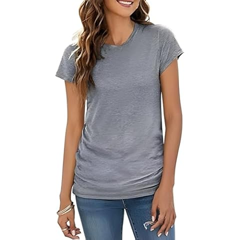 RANLUP Womens Summer Short Sleeve T Shirts Crew Neck Shirts Basic Tee Tops Blouse Gray Cover