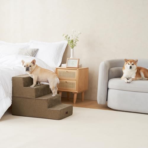 Image of EHEYCIGA Dog Stairs for Bed 20 inch H, 4-Step Extra Wide Dog Steps for High Bed, Pet Steps for Small Dogs and Cats, Non-Slip Balanced Pet Ramp Indoor, Camel