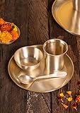 Mittified 4-Piece Pure Kansa Solid Dinner Set | Matte Finish | 1 Plate (7” Thali), 1 Bowls, 1 Glass, 1 Spoon | Authentic Bronze Thali Set