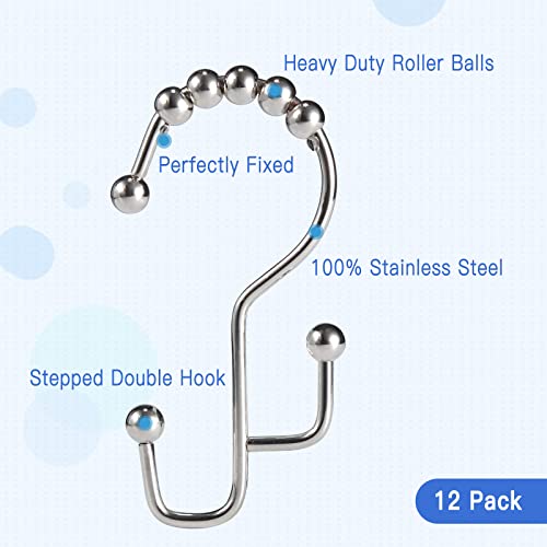 Shower Curtain Rings, Sutine Double Shower Curtain Hooks, Rust-Resistant Metal Shower Curtain Rings, Free Sliding Stainless Steel Shower Hooks For Shower Curtains & Liners, 12Pcs-Nickel #TOP1