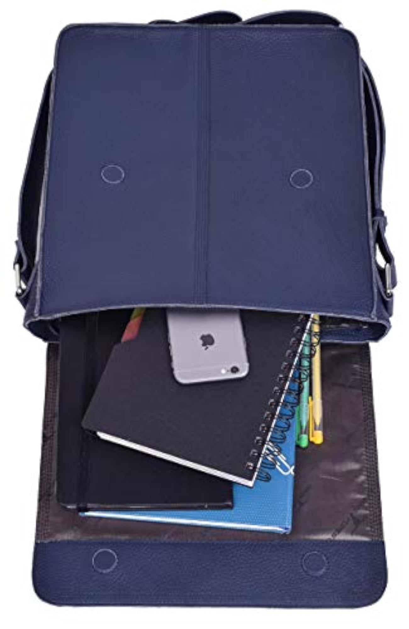 Dark Blue Leather Messenger Bag for Men