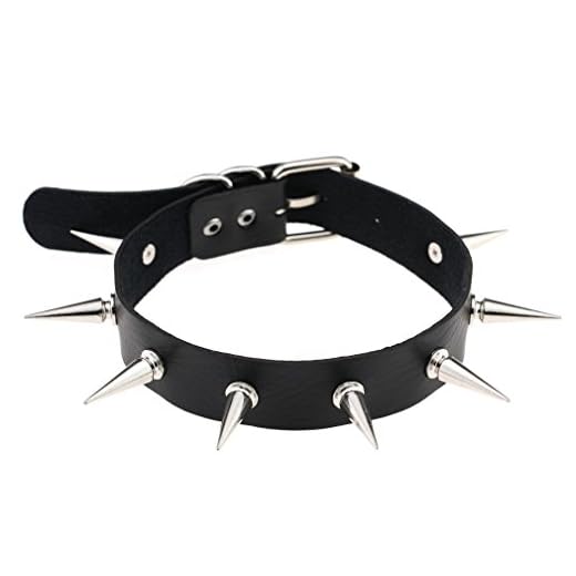 FM FM42 Black Simulated Leather PU Silver-tone Spikes Rivets Punk Rock Gothic Choker Collar Necklace PN1413