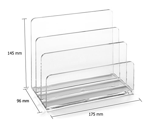 OSCO Clear Acrylic Letter Holder, 3 Slot Desk Organiser, Mail Sorter for Envelopes and Paperwork, Durable Acrylic Office Accessory, Non Slip Rubber Feet, Home Office Storage, H14.5 x W17.5 x D9.6 cm