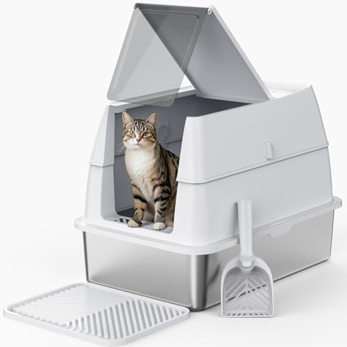 FURTIME Katzenklo Edelstahl mit Deckel, XXL Große Katzentoilette Edelstahl Reinigen und Geruchsresistent, Geschlossene Katzenklo mit Schaufel, Geeignet für große Katzen/mehrere Katzen FURTIME Katzenklo Edelstahl mit Deckel, XXL Große Katzentoilette Edelstahl Reinigen und Geruchsresistent, Geschlossene Katzenklo mit Schaufel, Geeignet für große Katzen/mehrere Katzen