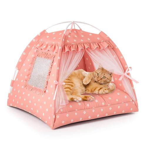 Cane Tenda tepee per animali, casa per cani interni, animali tenda con cuscino lavabile, capanna gatto interno, casa per gatti (pizzo rosa, M)
