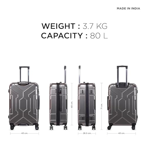 Image of Awenger 66 cm Check-in Polycarbonate Trolley Bag for Travel | Hard Shell 8 Spinner Wheels | Lightweight Luggage | 360 Spinner | Water Repellent | Grey Suitcase for Men & Women