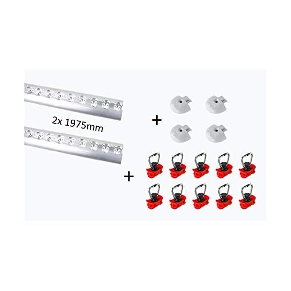 LOADCARE Starterset 2x2m Airlineschiene Zurrschiene blank halbrund gebohrt + 4 Endkappen + 10 Fittinge