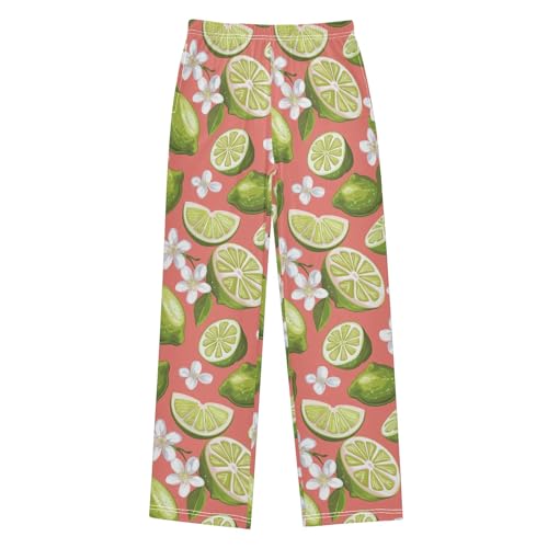 Green Lemon Blossom Leaves Pajama Pants Elastic Waist Lounge Pajama Bottoms Long Pj Pants with pockets
