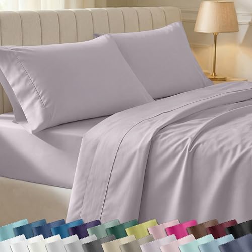 California Design Den Soft Queen Size 100% Cotton Sheet Sets, 400 TC Good Housekeeping Award Winner, Smooth Sateen Finish with Deep Pockets, Cozy and Durable Queen Bedding Set - Dusky Lavender Grey